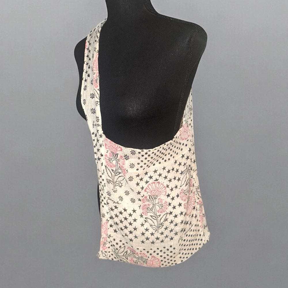 Free People Floral Colorblock Print Gauze Satchel Linen Reusable Bag
